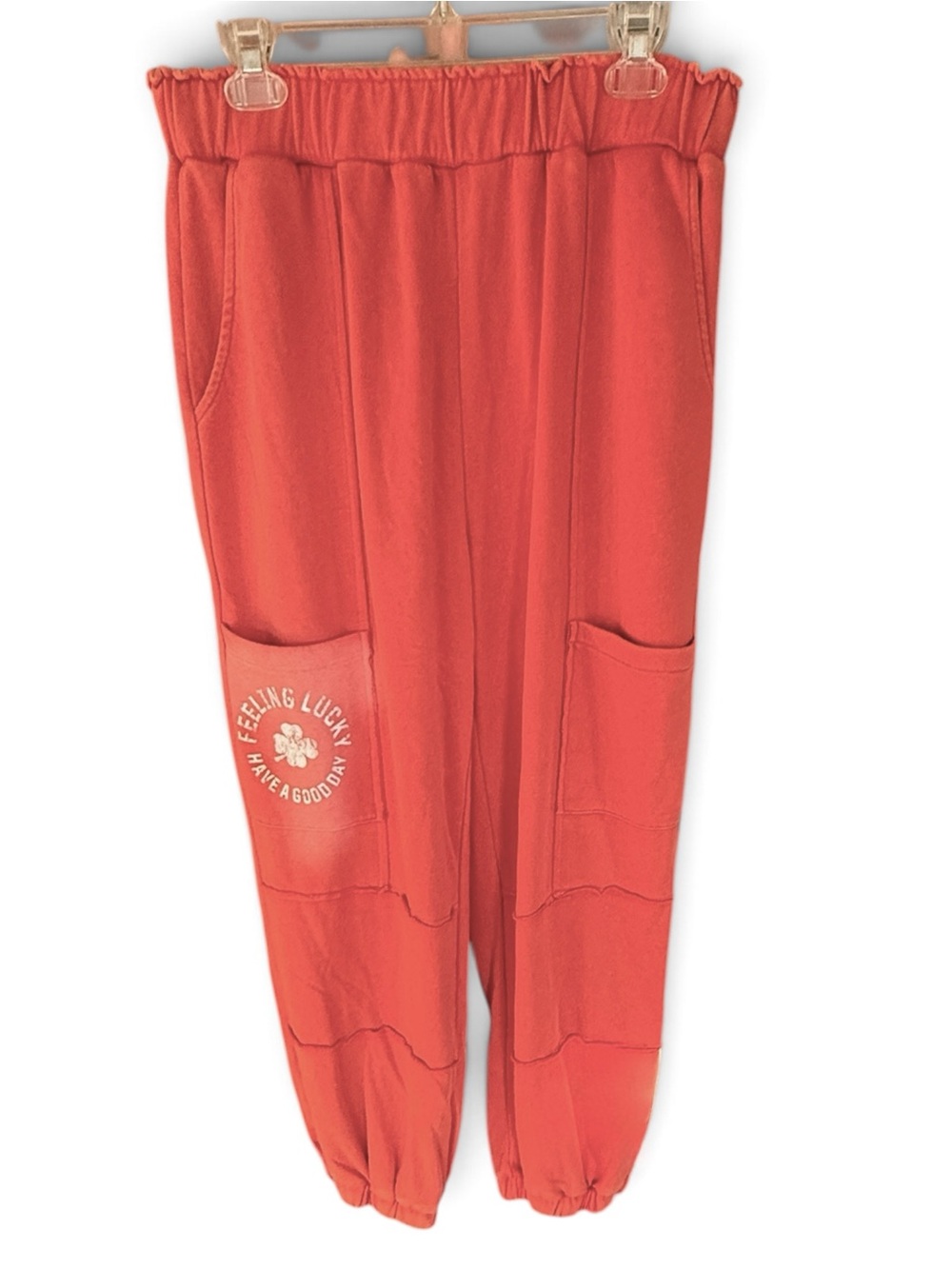 Easel Mineral Washed Red Terry Joggers, L